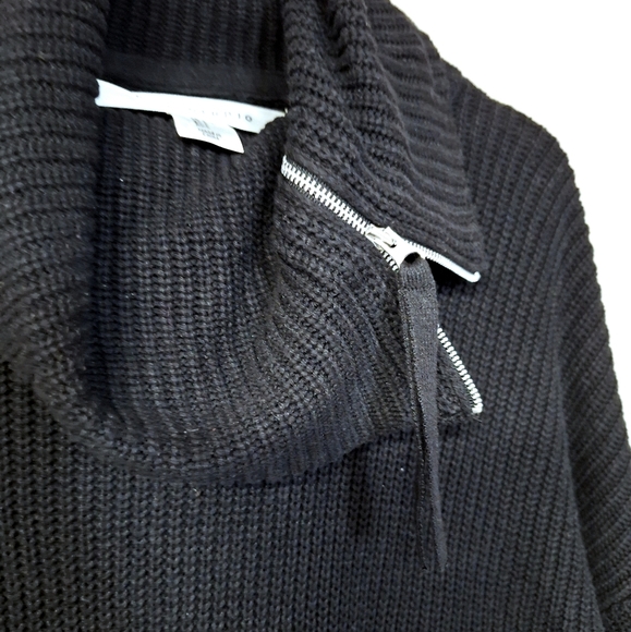 Max Studio Womens Pull Over Ribbed Knit Sweater Zip Cowl Neck Ribbed Cuff Black - Picture 8 of 11
